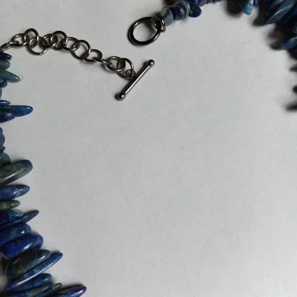 Beautiful Lapis Necklace- Lazuli Blue Chipped Beaded Thin Stone Point Choker - Picture 4 of 7